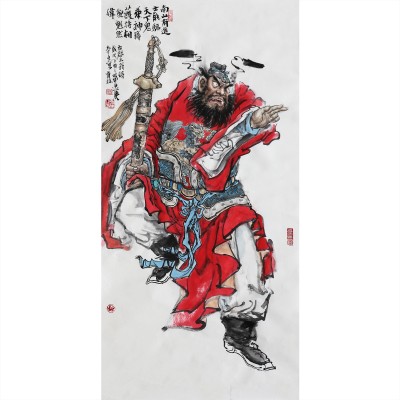 时育林【钟馗】国画人物画镇宅辟邪朱砂 字画拍卖