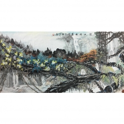 邓志芳  《深山雨林图》 137X68CM