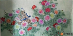 王朋八尺横幅花鸟画作品《富贵满堂》