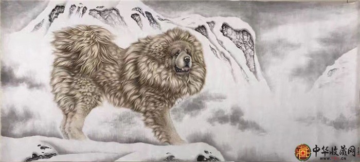 王朋四尺国画作品《藏獒》