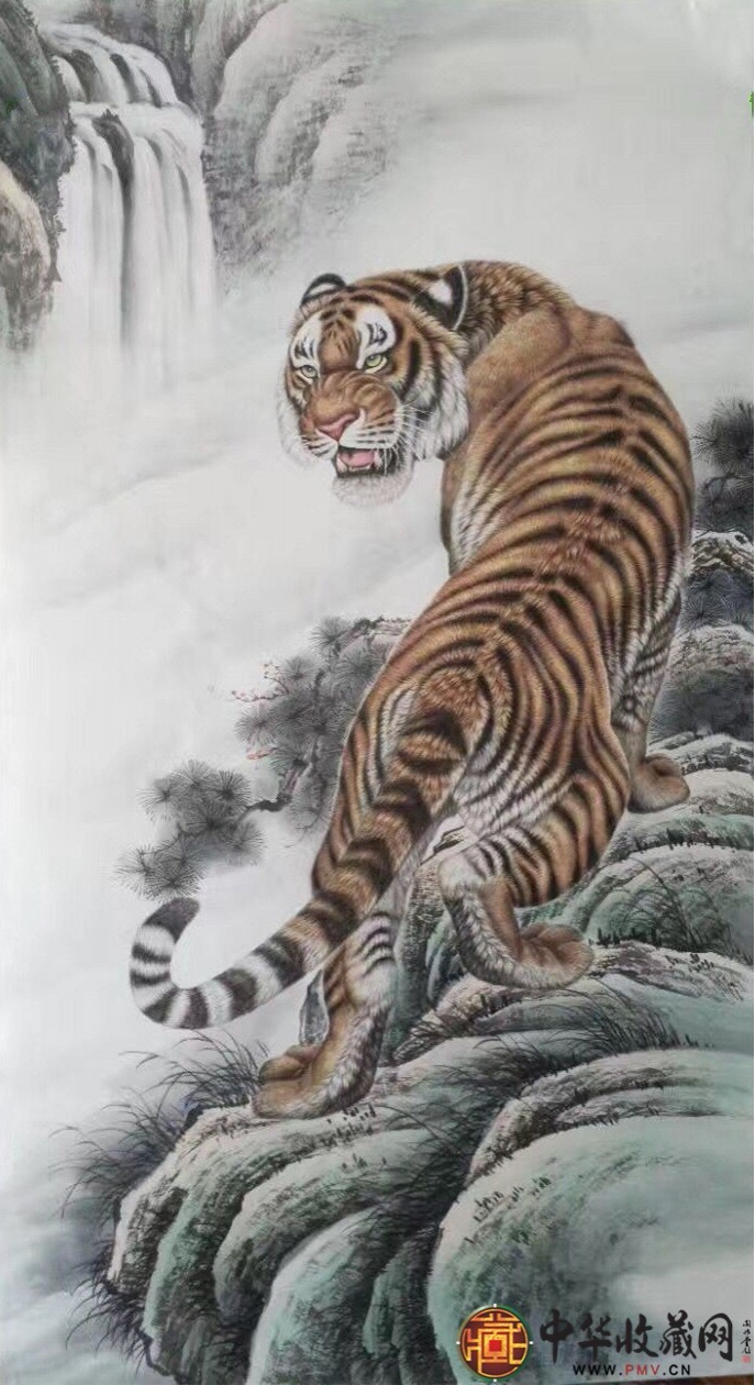 王朋  六尺竖幅动物画作品  《虎》