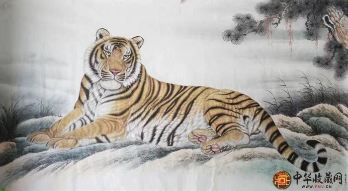 王朋   六尺横幅动物画作品 《虎》
