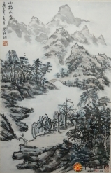 刘常炳   山水国画作品  《小桥人家图》 45*70cm