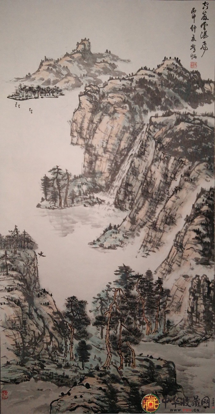 刘常炳    山水国画作品  《空岩云瀑飞图》70*138cm