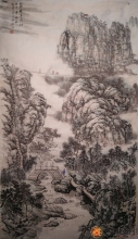 刘常炳 山水国画作品 《霧锁牛头山》179*98cm