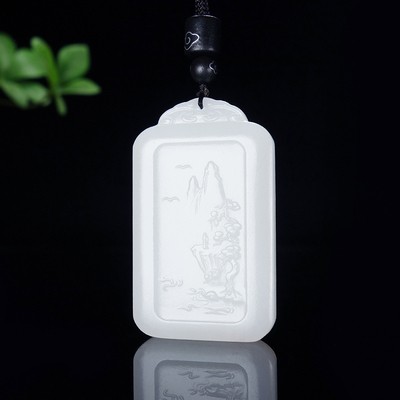 【羊脂白玉】王朝安工作室 和田玉锦绣山河山水牌子挂件37.066