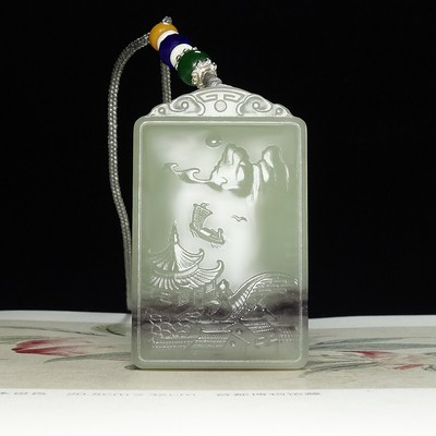 【寓意：山水之间】和田玉山水挂件66.51g  