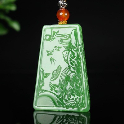 和田玉碧玉山水【水天一色】牌子挂件吊坠15.82g  