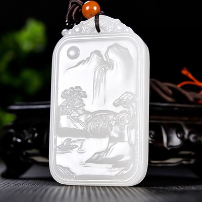 羊脂玉 【风景山水】和田玉挂件77.2260克  