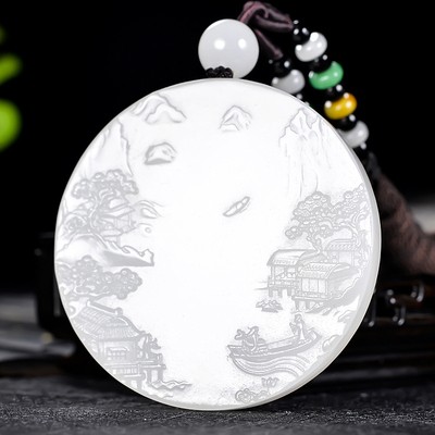 羊脂玉【风景山水】和田玉风景挂件50.8322克  