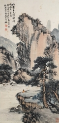 冯超然   松乡听瀑   99x47.5cm