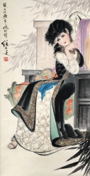 刘继卤   仕女图    51x98cm